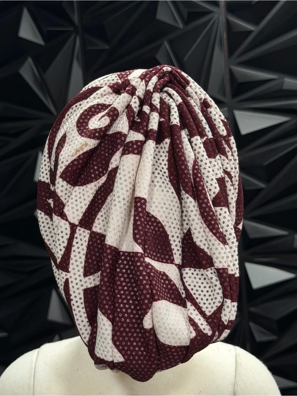 Women’s Maroon and Cream Patterned Head Wrap
